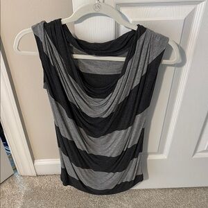 Draped Striped Sleeveless Top - Black & Gray